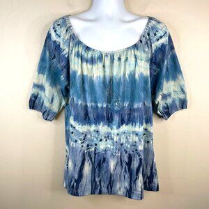 Chico's Coastal Beachy Mesh Tunic Top Size 3 XLarge Blue Seaside Vacation Travel